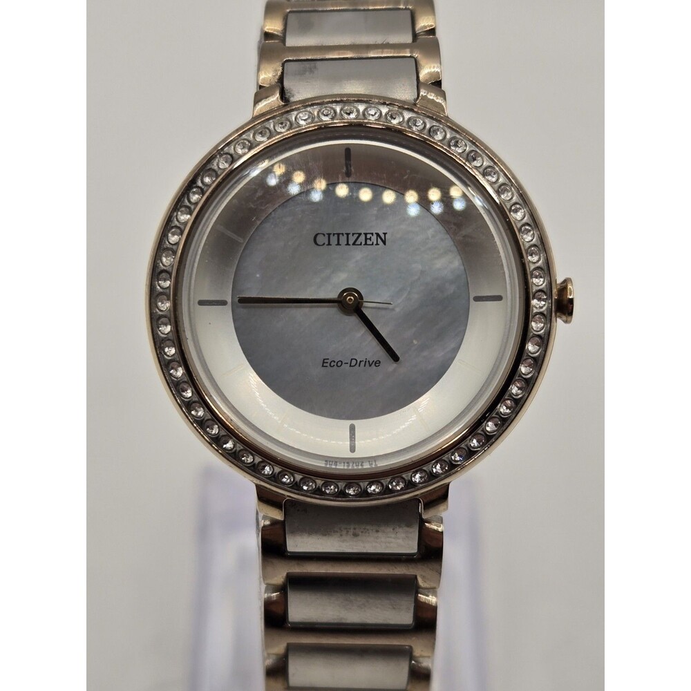Citizen Eco-Drive Silhouette Crystal White MOP Dial Ladies' Watch EM0483-89D. 7"